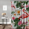 thumbnail image 2 of Orinice shower curtain, flower floating, palm banana leaves, bathroom accessories, washable fabric bath décor, 2 of 7