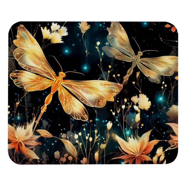 Alfombrilla de ratón con diseño de libélula y luz, personalizada, con textura premium, base de goma antideslizante, tamaño pequeño, 21 x 25 cm