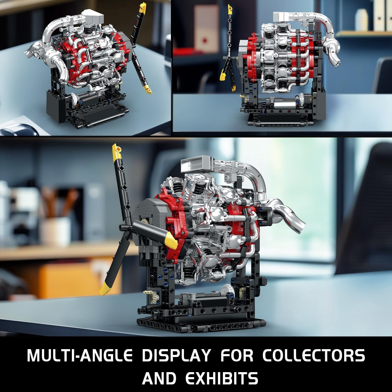 Aircraft Engine Building Blocks Set Mini Radial Aviation Engine Model Kit with Motor, 7 Cylinder Engine Engineering Building Kits, DIY STEM Construction Toys for (1147 PCS)