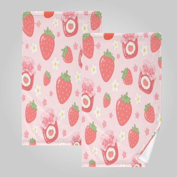 2 Pack 100% Cotton Towels Soft Absorbent Towel Set for Bathroom Beach Sports 16x28in Seamless Strawberry Jam Pattern