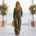 thumbnail image 3 of Women 2 Piece Set, Boho Wrap V‑Neck Long Sleeve Top Pleated Wide Leg Pant Matching Outfit for Travel, 3 of 6