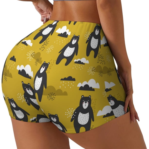 Fotbe Cartoon Bear Yellow Shorts Sin Costuras – Shorts Deportivos de Cintura Alta para Mujer, Elásticos para Gimnasio, Yoga, Running o Ciclismo-Medium