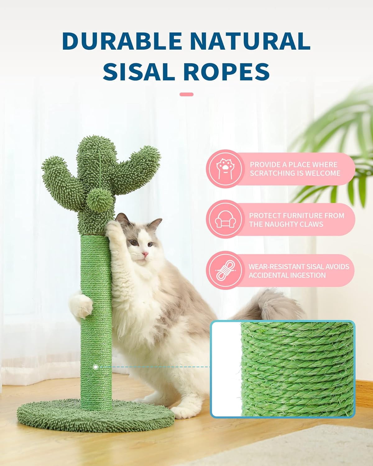 Made4Pets Medium Green Cat Scratching Post with Dangling Balls for Kittens