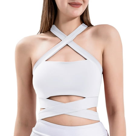 

Women Bandage Neck Sleeveless Tops Running Workout Yoga Trendy Tank Sports Tops