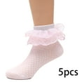 thumbnail image 2 of FJUCHAI Toddler Girls Dance Mesh Socks 5 Pairs Kids Thin Lace Bow Socks Dress Princess Socks, 2 of 6