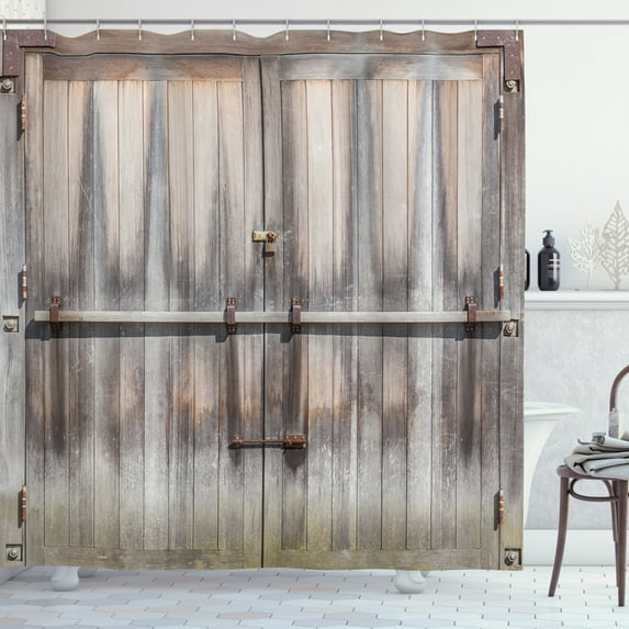 Ambesonne Retro Shower Curtain, Wooden Oak Country Door Retro, 69"Wx75"L, Brown