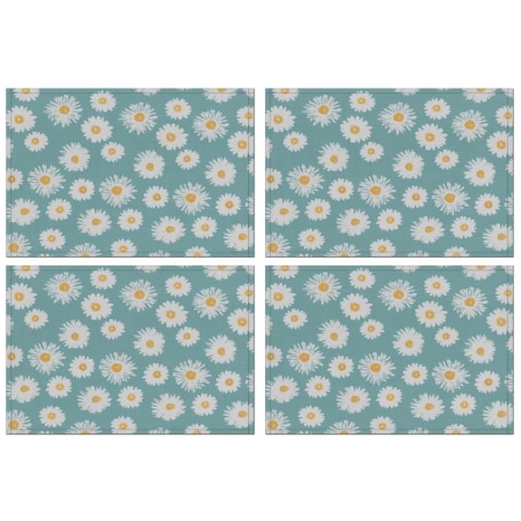 Teal Daisy Flower Golden Centers Pattern Summer Placemats Table Placemats Set Of 4-Linen Kitchen Washable Placemats Table Mats 11.8"x17.7" Non-Slip Heat Resistant