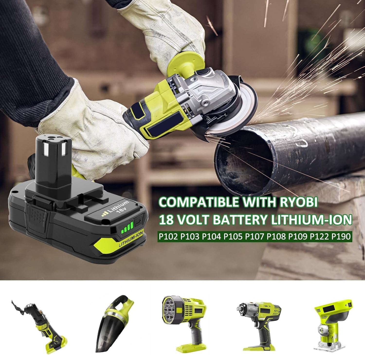 2 Packs 3.0Ah P108 Lithium Replacement Battery Compatible with Ryobi 18V Battery P102 P103 P104 P105 P107 P108 P109 P190 P122 for 18VCordless Power Tools