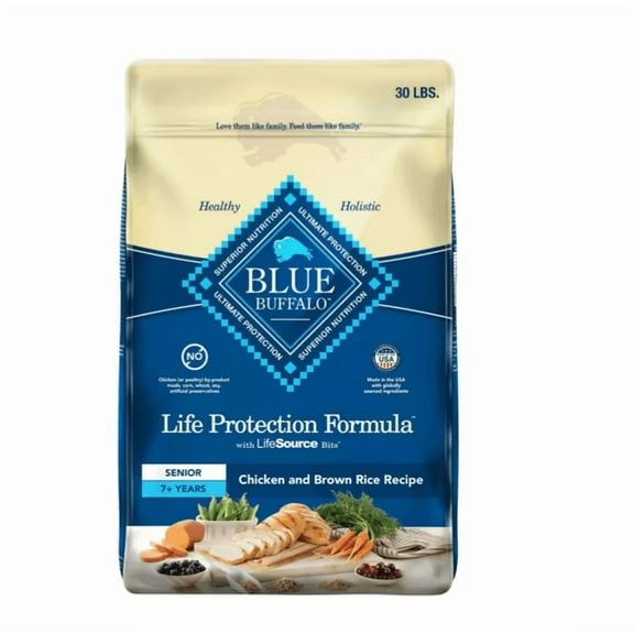Blue Buffalo Life Protection Senior Chicken and Brown Rice Recipe Natural Dry Dog Food 30 lb