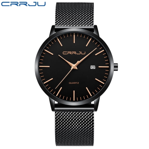 Watch, Mens Watch, CRRJU Ultra Thin Watches Minimalist Fashion Simple Wrist Watch Analog Date with Stainless Steel Mesh Band