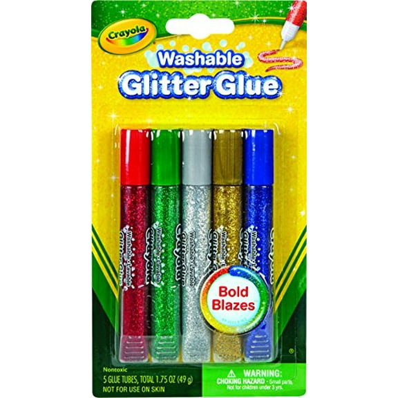 Crayola Washable Glitter Glue Bold Blazes, Assorted Colors, 5 Count, 1.75 oz