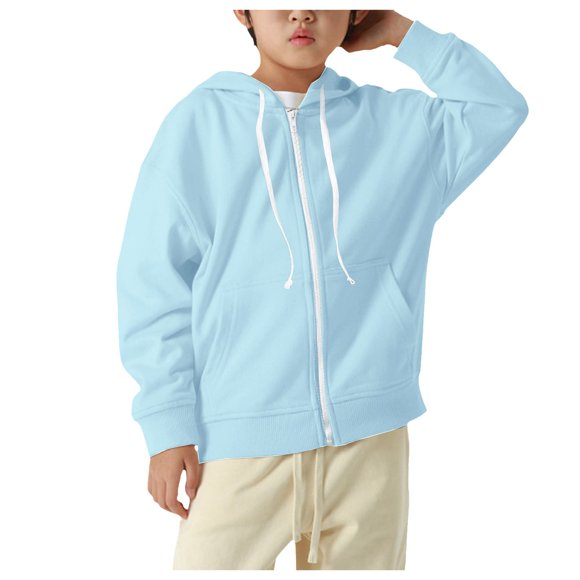 Ketyyh-chn99 Baby Toddler Kid Boy Girl Solid Casual Pocket Hoodie Sweatshirt Pullover Sweatshirt Color Solid Zip Long Hoodie Top Boys Sleeve Up Girls Kids Boys Coat for 5-6 Years,Sky Blue