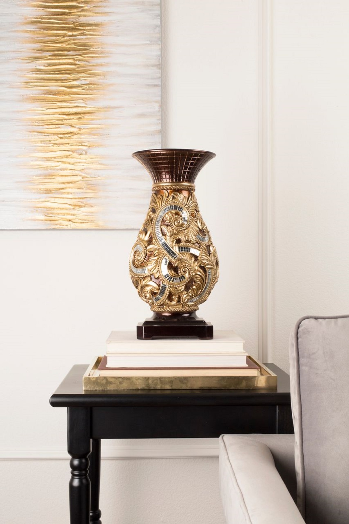 品質は非常に良い OK Lighting Silver Vine Vase, Gold