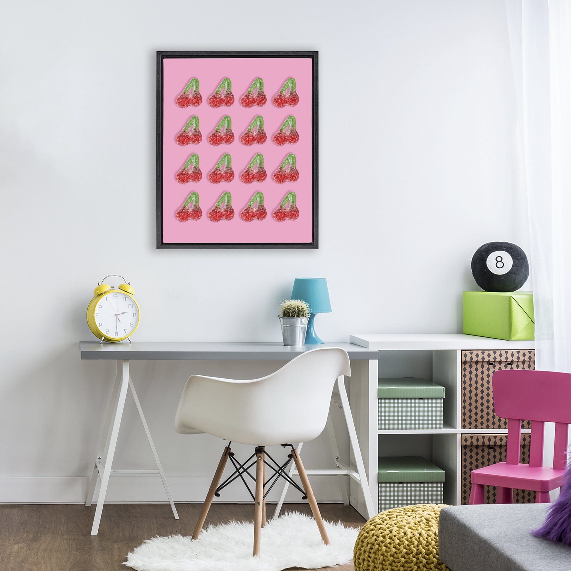 Stupell Industries Cherry Candy Pattern Black Framed Floater Canvas Wall Art, design by LISH Creative