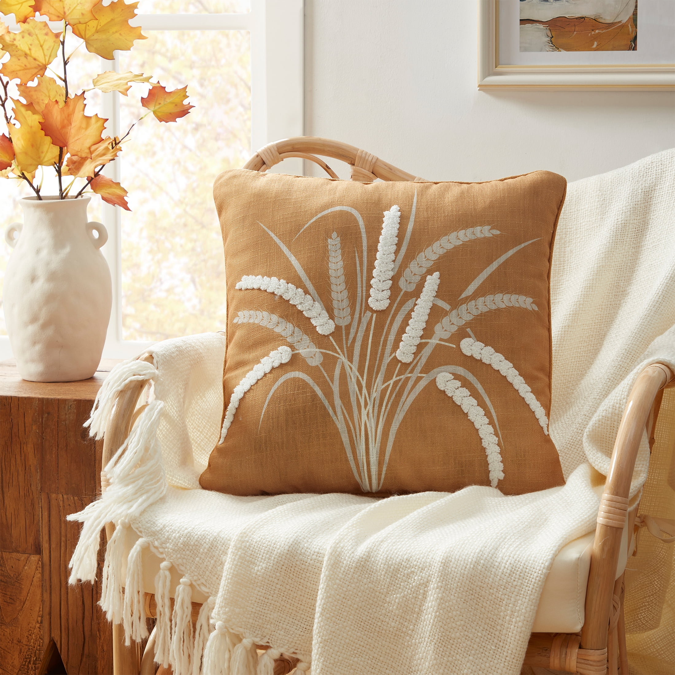 Way to Celebrate 18" x 18" Yellow Wheat Reversible Decorative Pillow