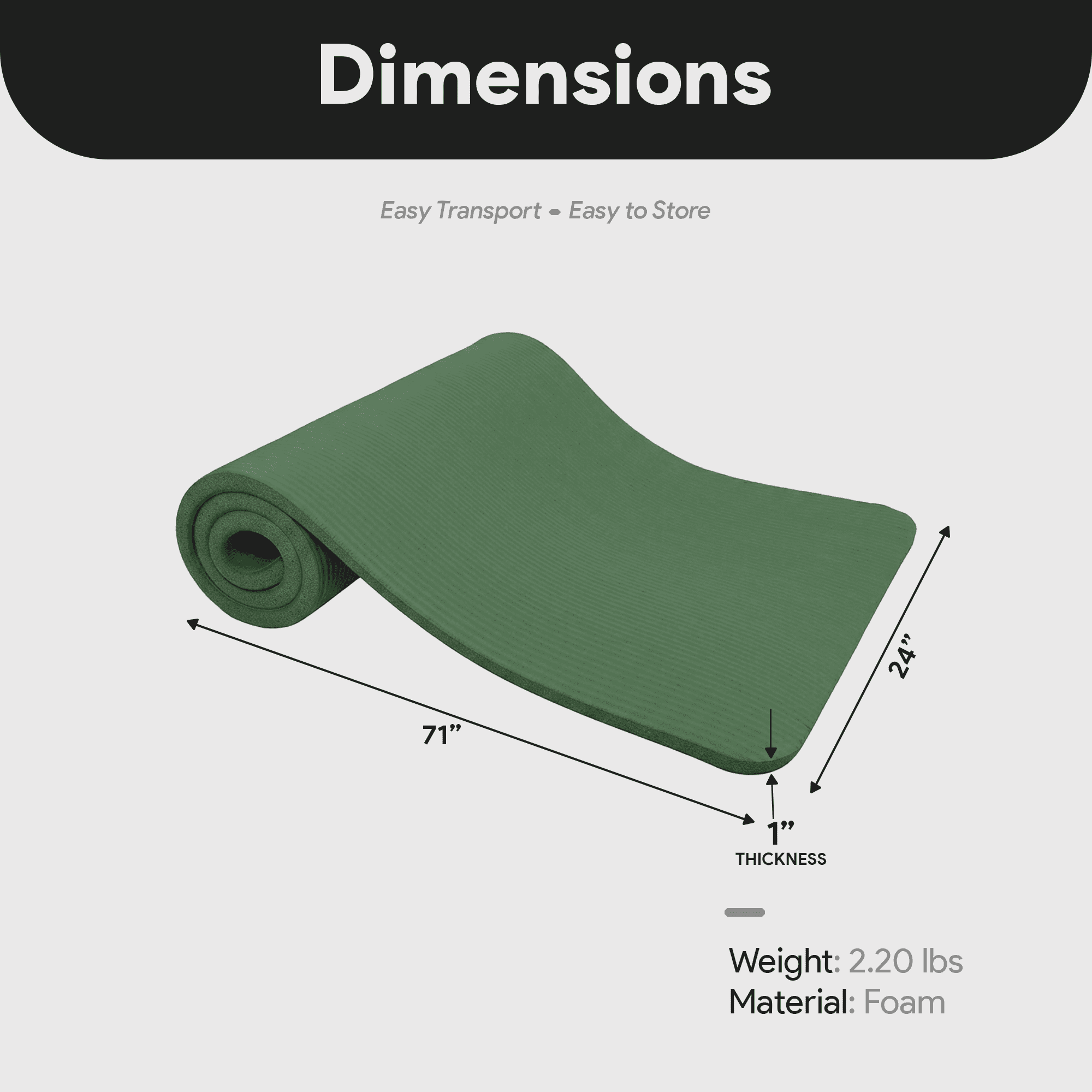 BalanceFrom Yoga Mat, 1" Extra Thick Exercise Pilates Workout Mat, 71" x 24", Green Jasper