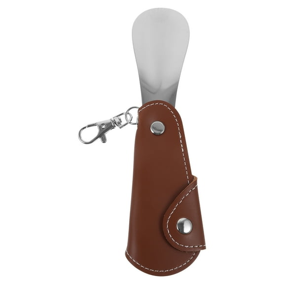 LEXSOMEO 2pcs Stainless Steel Travel Shoe Horn Portable Folding Shoe Horn Keychain Small Shoe Lifters Leather Shoe Helper Tool with Key Holder for Men Women Pregnancy Light Brown