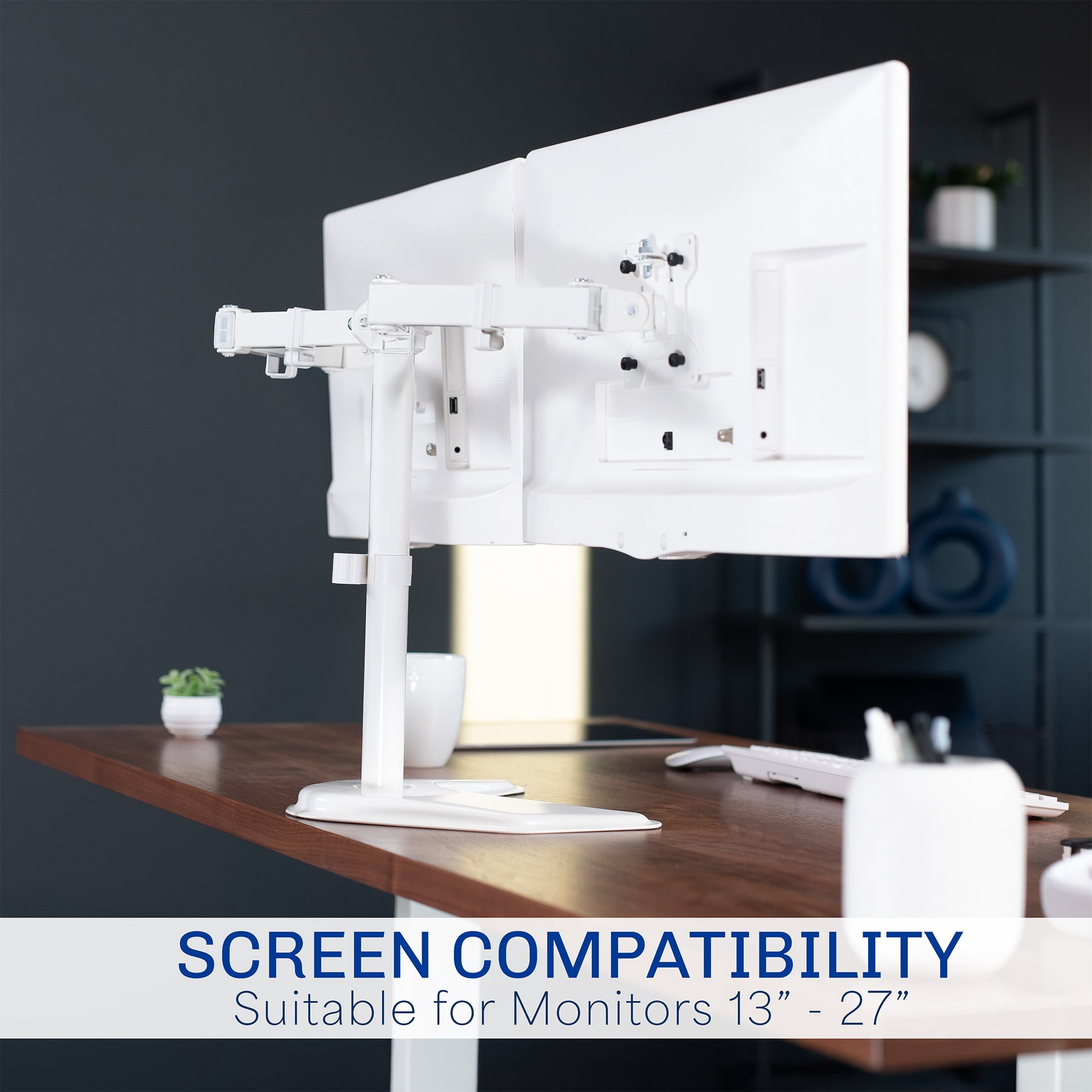 VIVO White Dual Monitor Desk Stand Mount, Fits Up to 27" Computer Screens