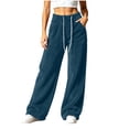 thumbnail image 4 of BRELIL Women's Fuzzy Fleece Wide Leg High Waisted Lounge Pants with Pockets Casual Loose Palazzo Trousers Baggy Athletic Pants Fall Winter Outfits, Navy XL, 4 of 9