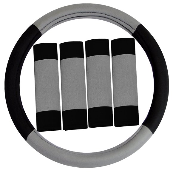 Fh Group Juego Combinado De Almohadillas Para Cinturón De Seguridad Y Modernistas De Ajuste Universal, Funda Para Volante Que Se Adapta A La Mayoría De Los Automóviles, Suv, Color Gris
