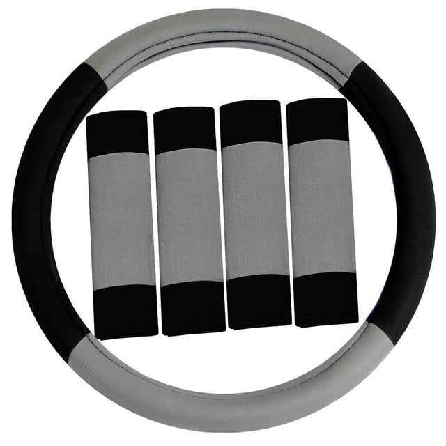 Fh Group Juego Combinado De Almohadillas Para Cinturón De Seguridad Y Modernistas De Ajuste Universal, Funda Para Volante Que Se Adapta A La Mayoría De Los Automóviles, Suv, Color Gris