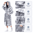 thumbnail image 4 of Aezemi Women Winter Hoodie Long Robes Plaid Fashion Thick Fleece Quick Dry Shower Bathrobe with Pockets Long Sleeve Tie Front Mid-Length Home Sleepwear Pajamas, 4 of 8