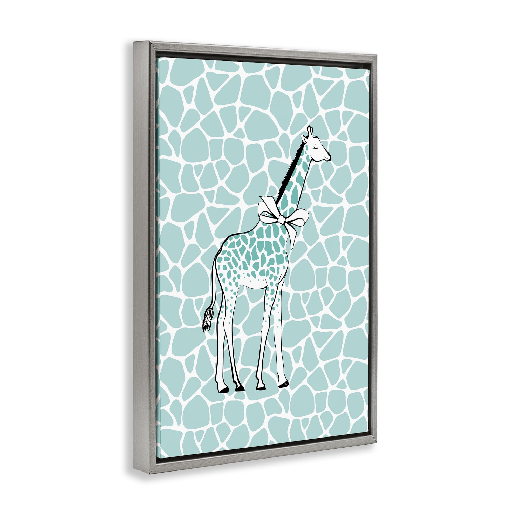 Stupell Industries Blue Patterned Glam Giraffe Animals & Insects Painting Gray Floater Framed Canvas Art Print Wall Art, 17 x 25