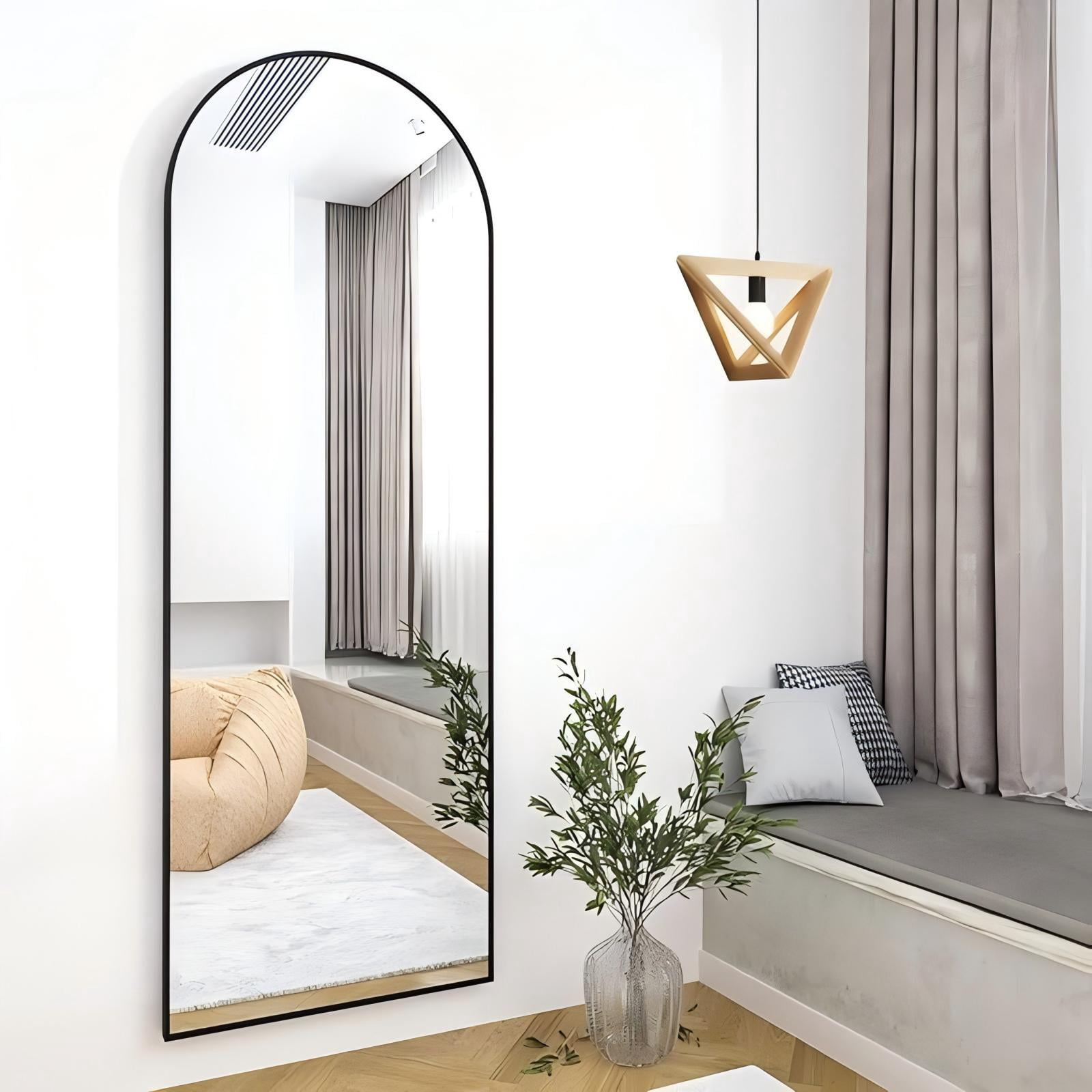 Anyrose 59.5" x 16" Arched Full Length Mirror Floor Mirror with Stand Wall-Mounted, Black