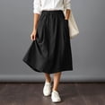 thumbnail image 4 of PBFRDSJ Cotton Linen Skirt for Women Elastic Waist Button Front Vintage Stretch A-Line Flared Casual Midi Skirts Peasant Trendy Skater with Pockets, 4 of 7