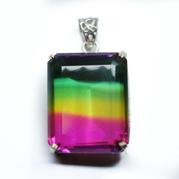 Natural Tourmaline 925 Sterling Silver Pendant Bi-Color 156.15 Gems