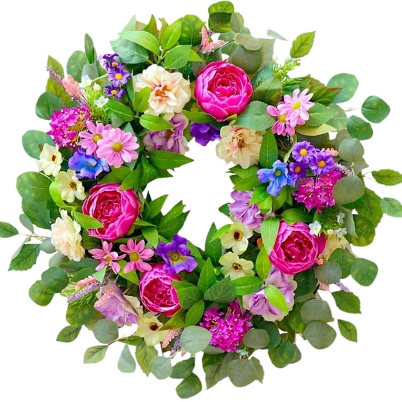 Aximioll 13.8In Rose Red Peony Wreath with Layered Floral Details, Seasonal Home Decor for Front Door, Wall, Mantel and Entryway