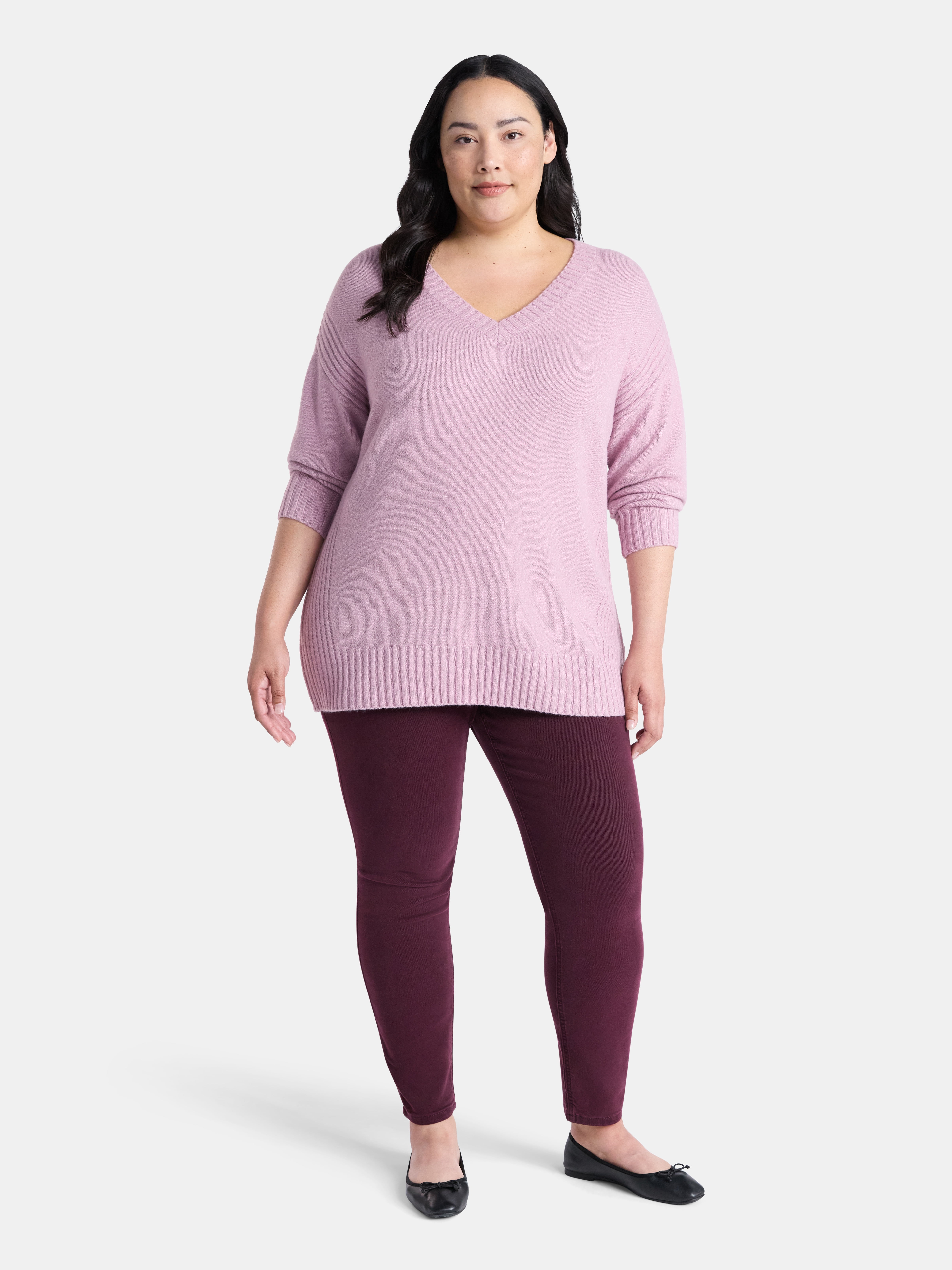 Terra & Sky Women's Plus V Neck Tunic Sweater, Lightweight, Sizes 0X-5X