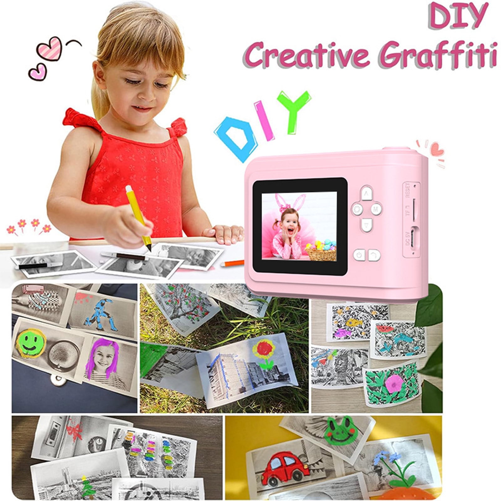 Ikohbadg Kids Instant Print Camera with HD Video and Coloring, Children's Photo Printer Camera for Holiday Toys, Portable Kids Picture Printer with One Click Printing