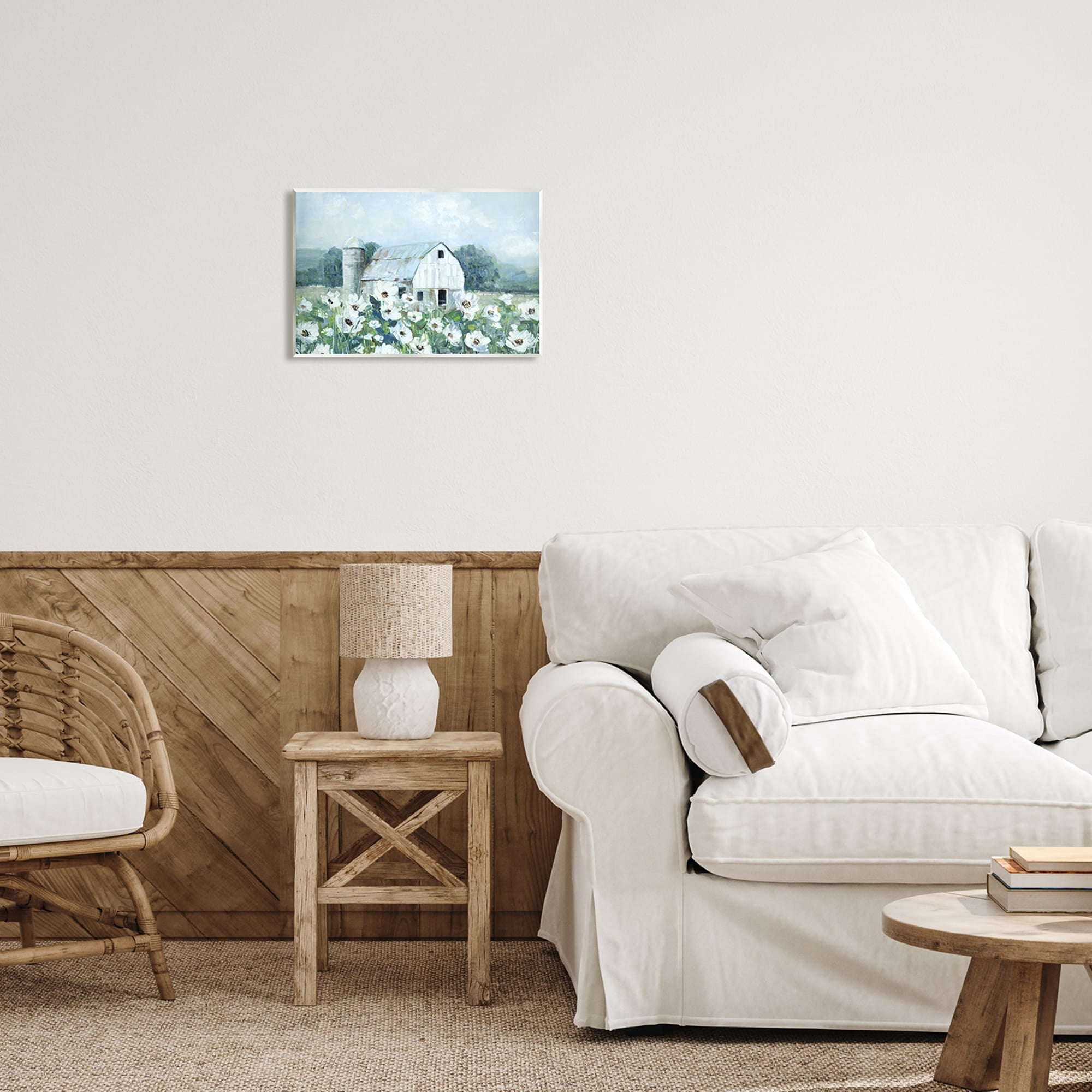 Stupell Industries Rural Anemone Flower Meadow White Farmland Barn Painting Unframed Art Print Wall Art, Design by Sally Swatland
