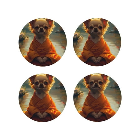 

Tideii Maple Leaf Meditating Chihuahua for Leather Coasters 4 Pieces Anti-fouling and Anti-scalding Decorative Coasters Suitable for Restaurants Kitchens Coffee Shops-Round Shape