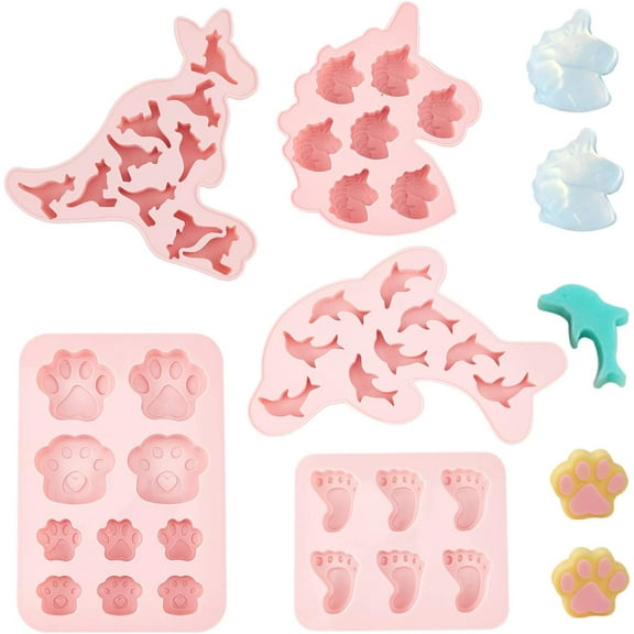 5PCS Animal Shaped Cake Fondant Mold Cupcake Decoration Supplies Clay Mold Candy Silicone Mold Chocolate Mold - Mixed Shape Pink