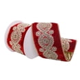 thumbnail image 1 of Vickerman Q222319 4 in. x 5 Yard Red Velvet Ribbon with Light Gold Sequin Embroidery Wired Edge Christmas Ribbon, 1 of 2