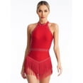 thumbnail image 2 of iiniim Robe de Danse à Franges pour Femmes Col Licou à Franges Costume de Danse Latine de Salon Rumba Salsa Bourgogne G, 2 of 7