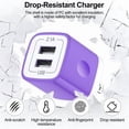 thumbnail image 2 of Dual-Port Wall Charger Block with 2 Pack 10FT USB-A to Type-C Braided Cables, Phone Charger Compatible with iPhone 17/16/15 Pro Max iPad Pro Galaxy S26 Android, Purple, 2 of 7
