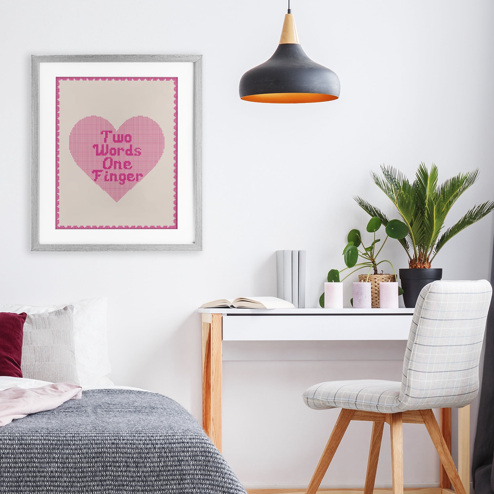 Stupell Industries Two Words One Finger Heart Gray Framed Print Under Glass, design by Lil' Rue