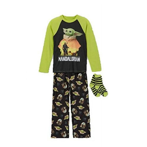 Star Wars Yoda Mandalorian Polyester Pajama Set with Socks (Small 6-6X)