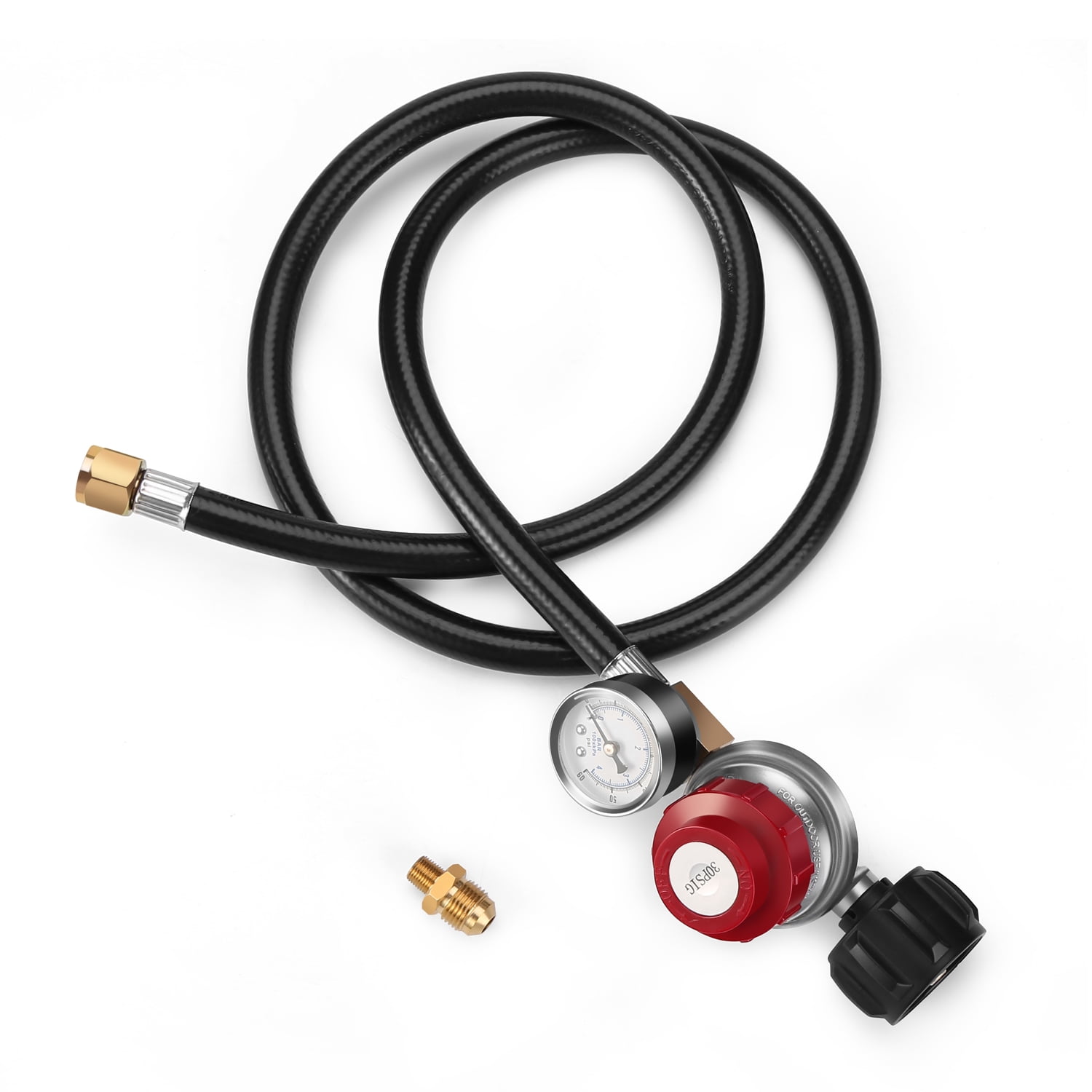 4FT 0-30PSI Adjustable High Pressure Propane Regulator with Hose and PSI Gauge, LP Gas Grill Regulator Hose with 1/8 MNPT Pipe Fitting for Grill, Burner, Fryer, Cooker, firepit and More
