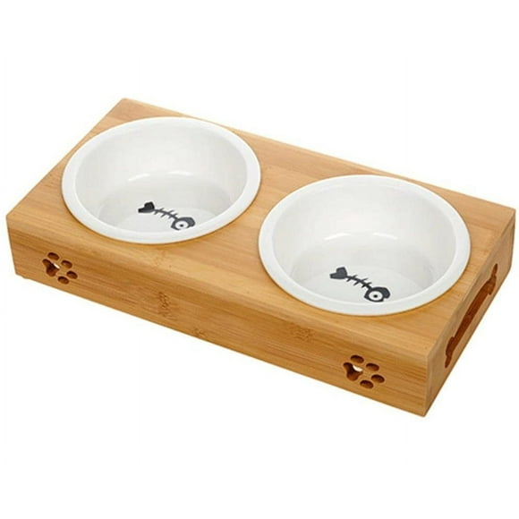 Pet Dining Elegance, Two-in-one Pet Bowl with Brazilian Bamboo Stand, Raised Cat Dog Bowls for Healthy Eating Posture
