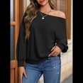 thumbnail image 4 of Sudadera Holgada Informal de Larga con Hombros Descubiertos para Mujer, Estilo Jersey de Otoño Negro S, 4 of 8