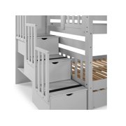 Bedz King Stairway Bunk Beds Twin over Twin with 3 Drawers in the Steps, Gray