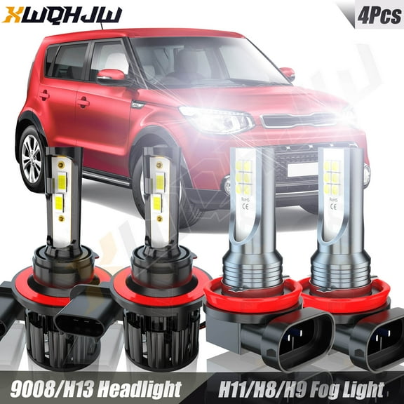 4x For Kia Soul LED Headlight High Low Beam   Fog Light Bulbs Combo 9008 H11