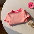 thumbnail image 3 of Maean Toddler Girls Short Sleeve T Shirt Ruffle Hem Solid Color Crew Neck Casual Loose Summer Cotton Top, 3 of 6