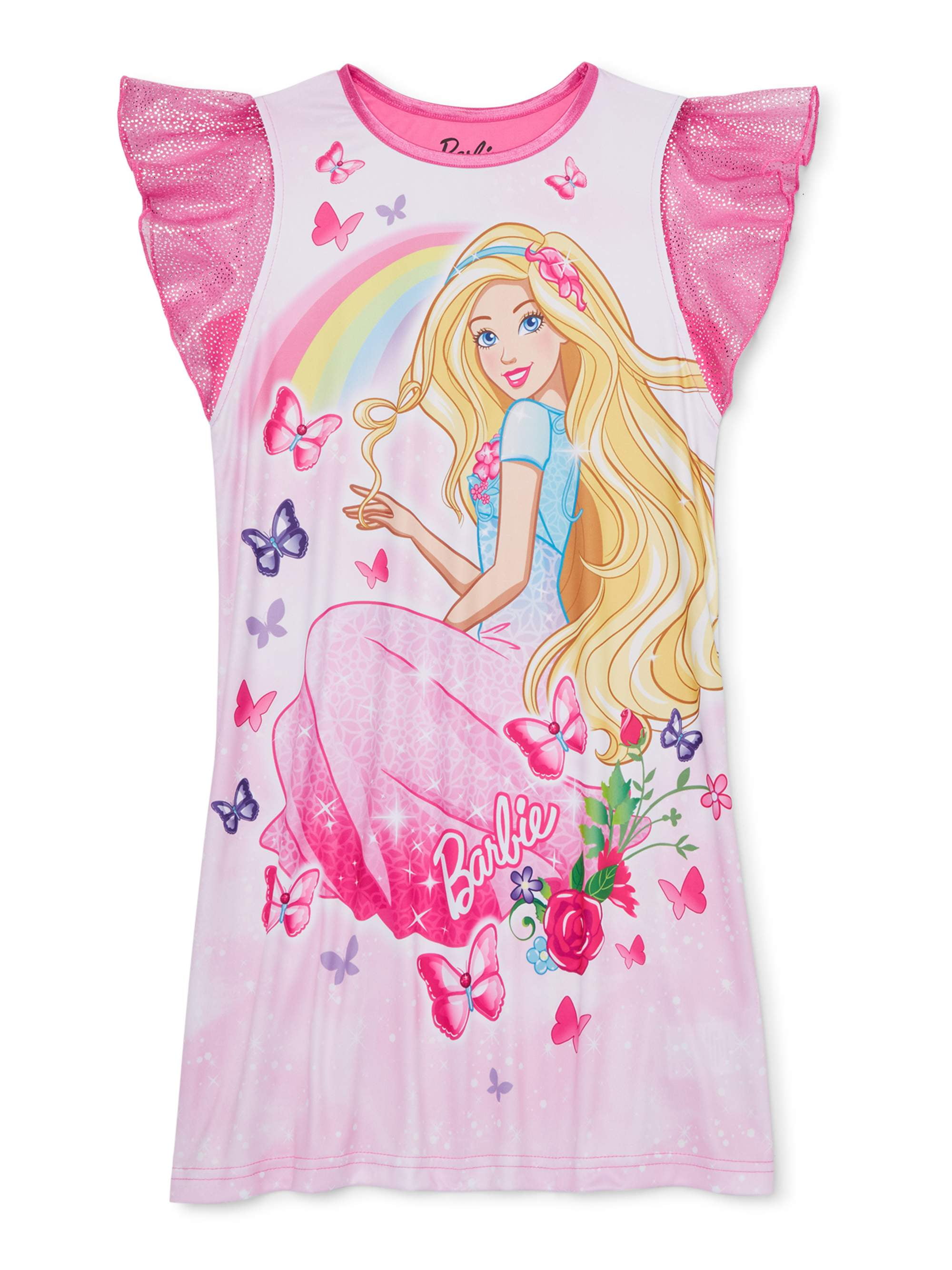 Barbie - Barbie Girls 4-10 Short Flutter Sleeve Pajama ...