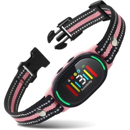 Smart Bark Collar for Small to Large Dogs - 3 Sensitivity Levels 2-in-1 Vibration or Shock Modes Rechargeable Anti Barking Collar with Optional Static Correction(Pink)