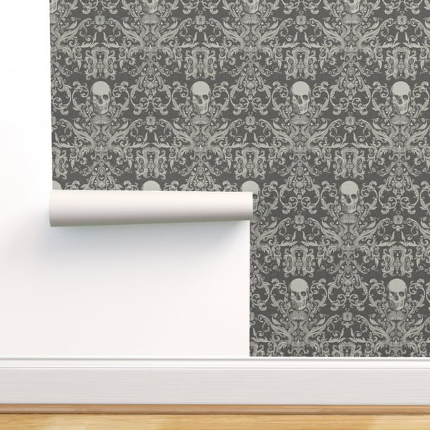 Peel-and-Stick Removable Wallpaper Skull Damask Gothic Bones Haunted